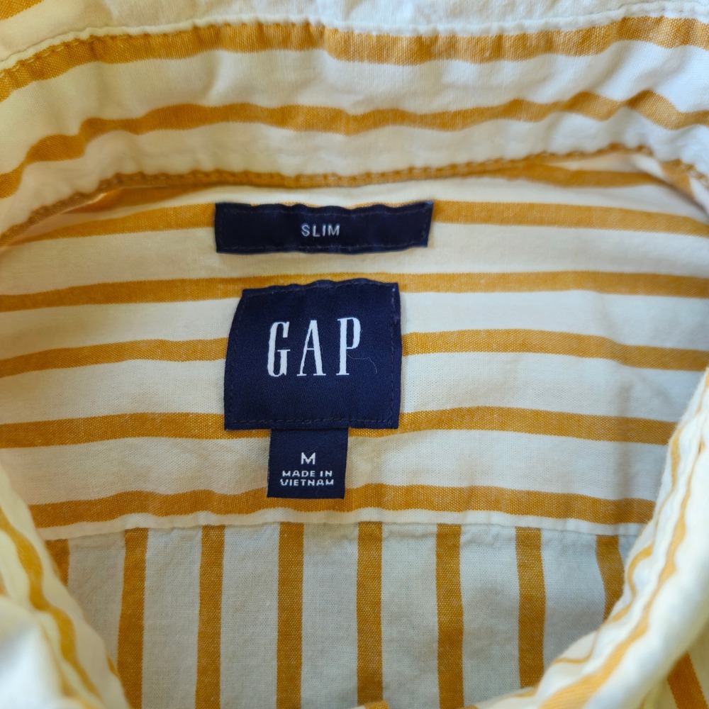 GAP Button Down Shirt 100% Cotton M Yellow Striped Slim Fit Long Sleeve Pocket - Picture 4 of 10